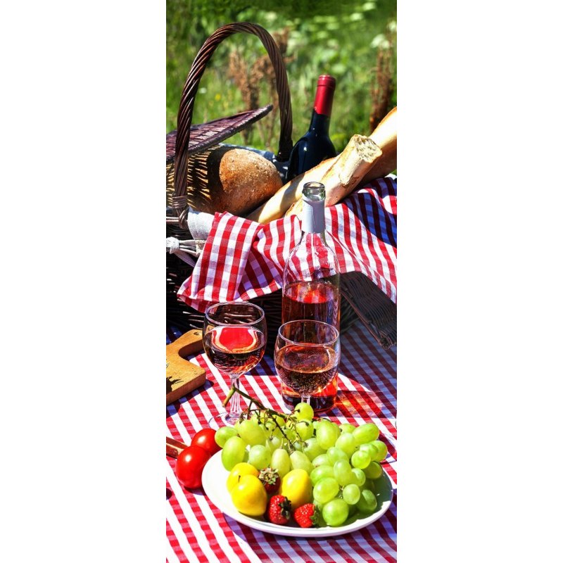 Textilposter Picknick Deko Banner Wein Obst Stoff Poster Sommer 75x180 cm 
